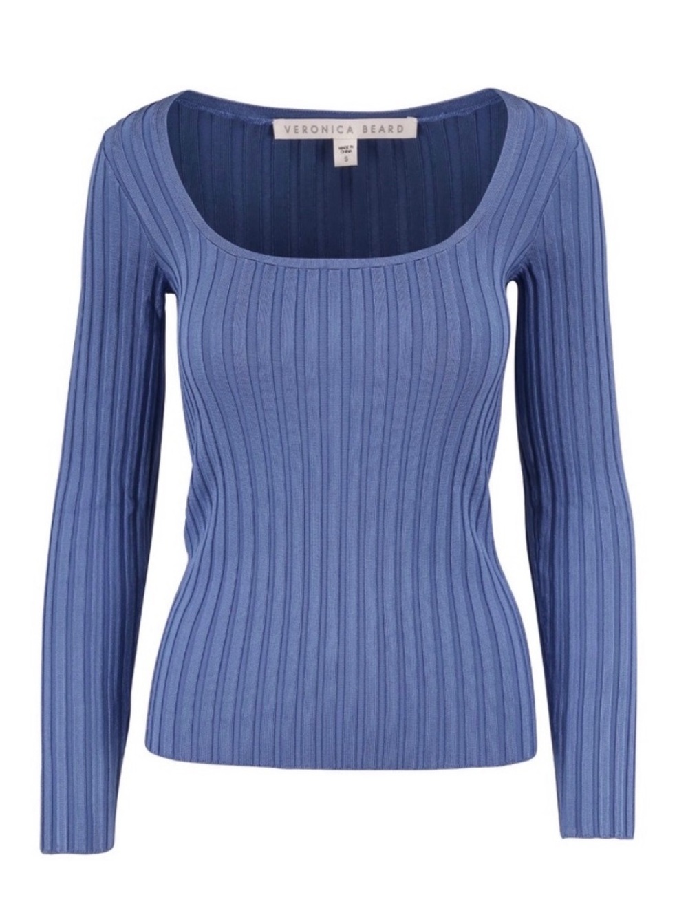 Veronica Beard Clara Blue Ribbed Scoop Neck Top